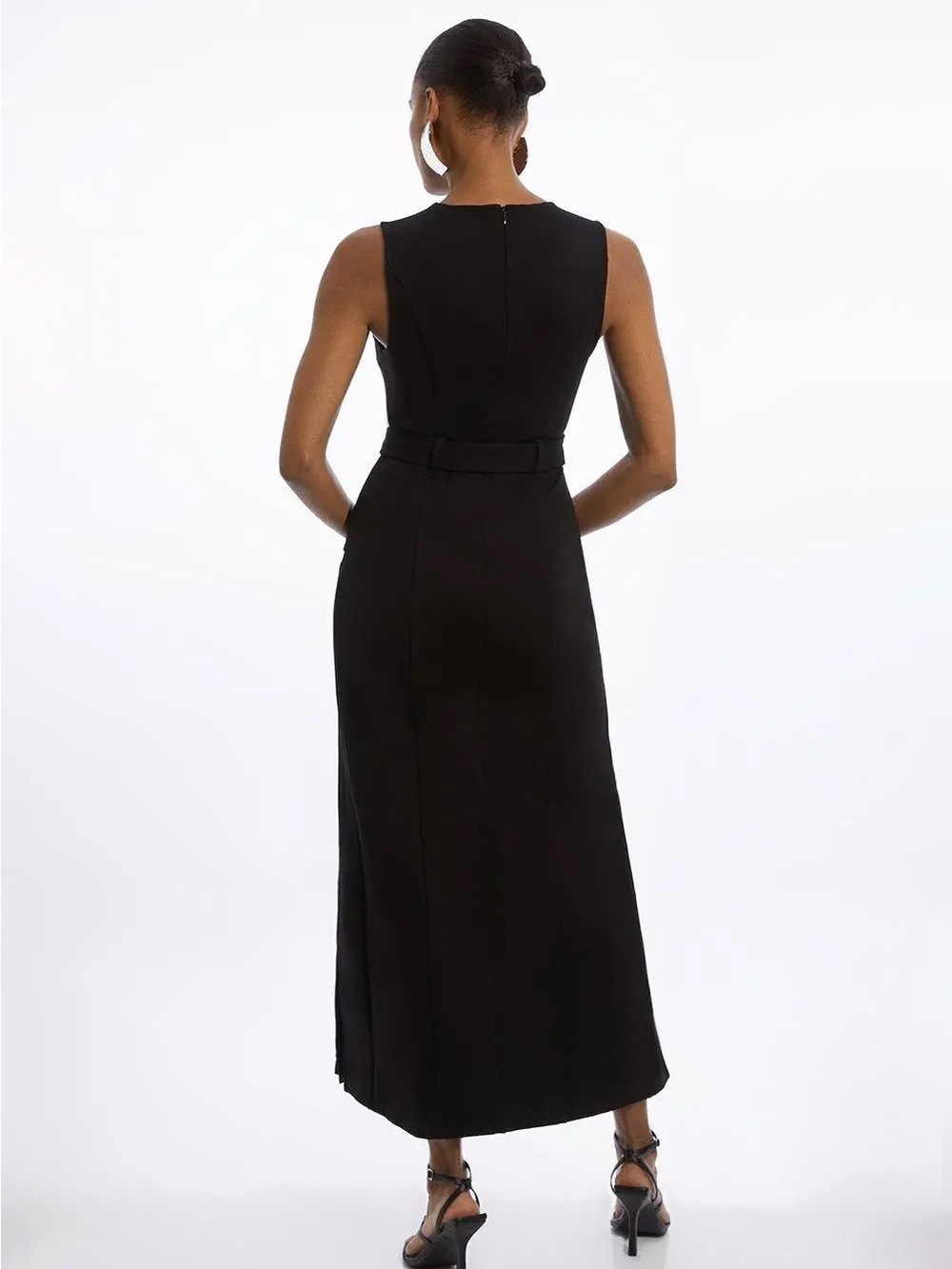 Karen Millen Forever Ponte And Georgette Jersey Pleated Maxi Dress - Picture 4 of 9